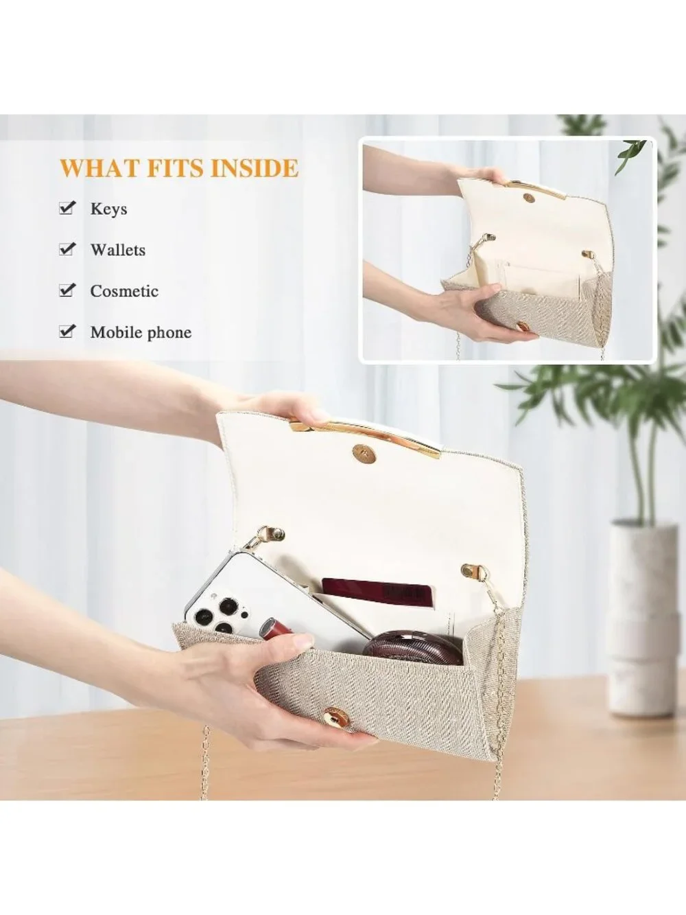 Women's Champagne B Clutch Purse Formal Evening Bag Wedding Party Handbag